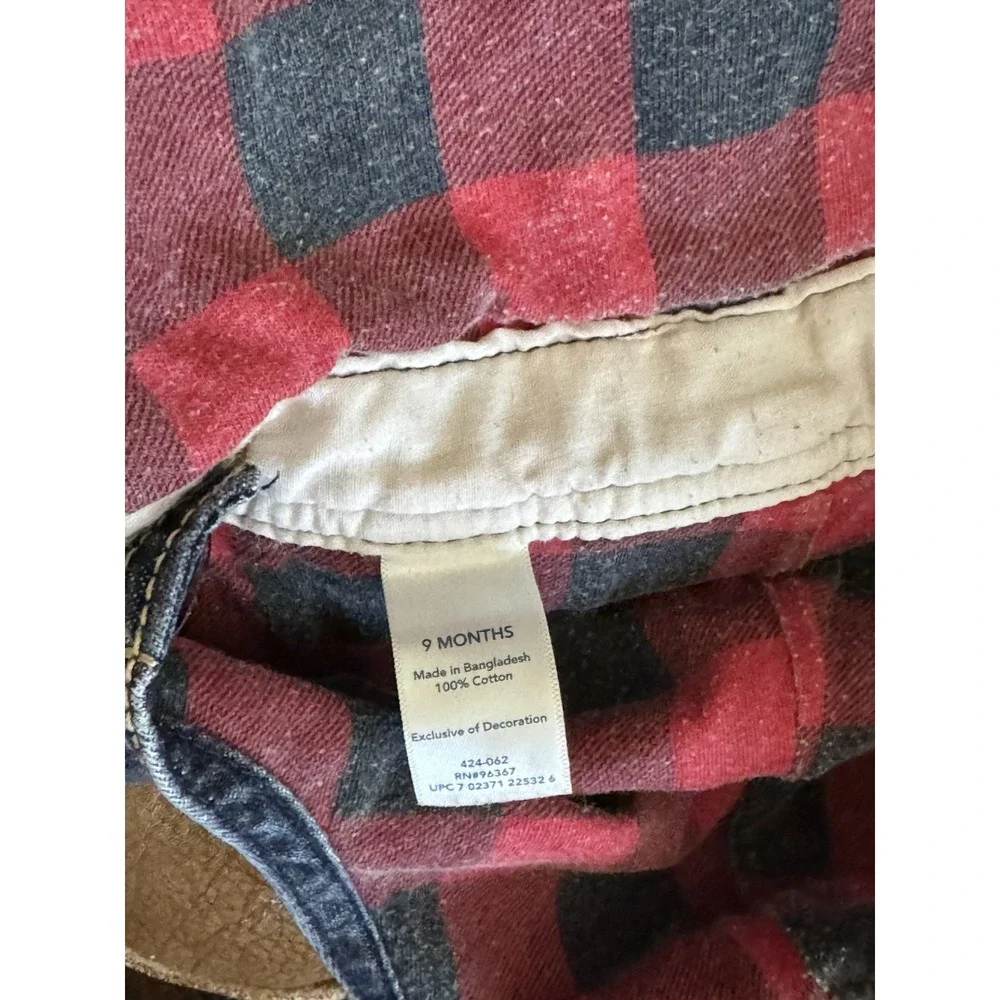 Oshkosh Denim Lined Red Plaid Overalls‎ Size 9 Months